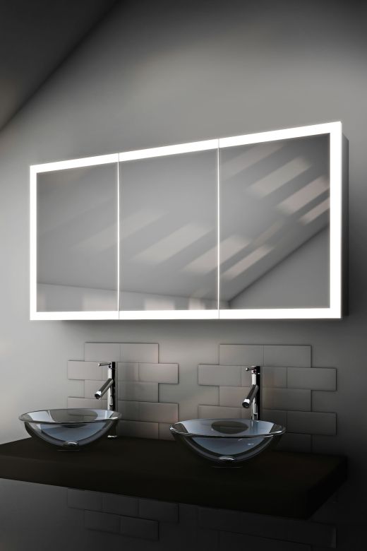 Artemis Three Door Edge-Lit Bathroom Mirror Cabinet