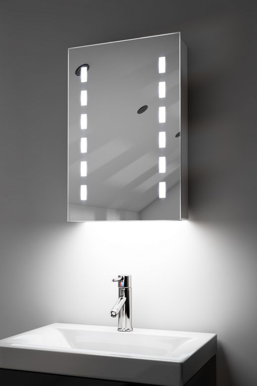 Delphia demister bathroom cabinet with RGB under lights and Bluetooth
