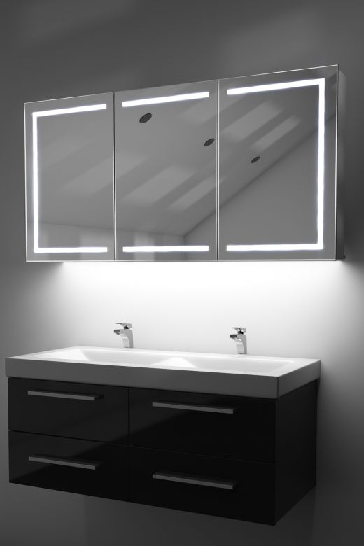 Eliza demister bathroom cabinet with colour change under lighting