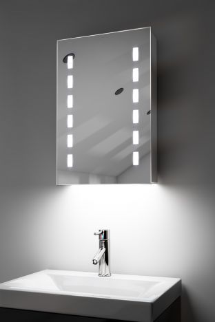 Delphia demister bathroom cabinet with colour change under lighting