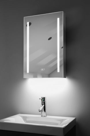 Calais digital clock LED bathroom cabinet with ambient under lighting