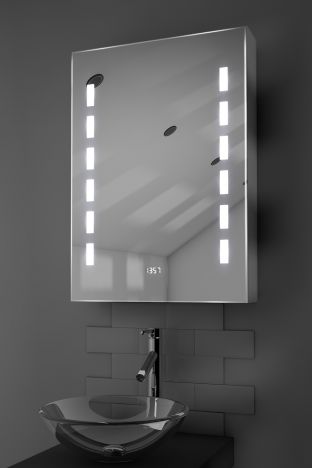 Kara digital clock LED bathroom cabinet with Bluetooth audio